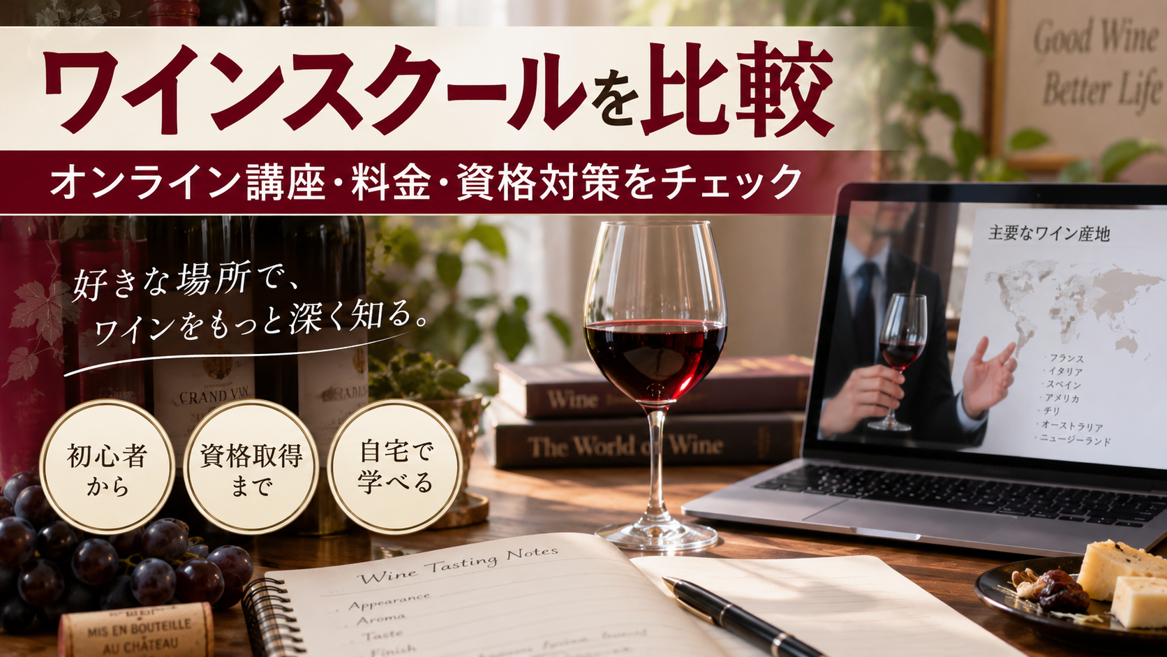 ワインスクールを比較|ヴィノテラスのオンライン講座・料金・資格対策をチェック